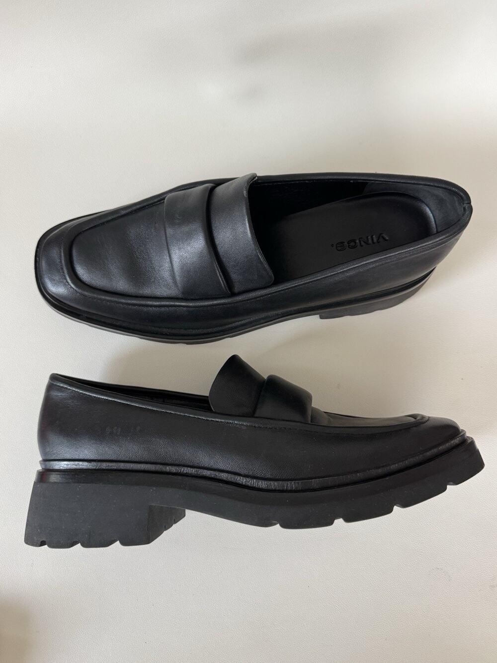 Vince Robin Lug Sole Loafers Platform Shoes Women’s 9 40 Black Leather Chunky